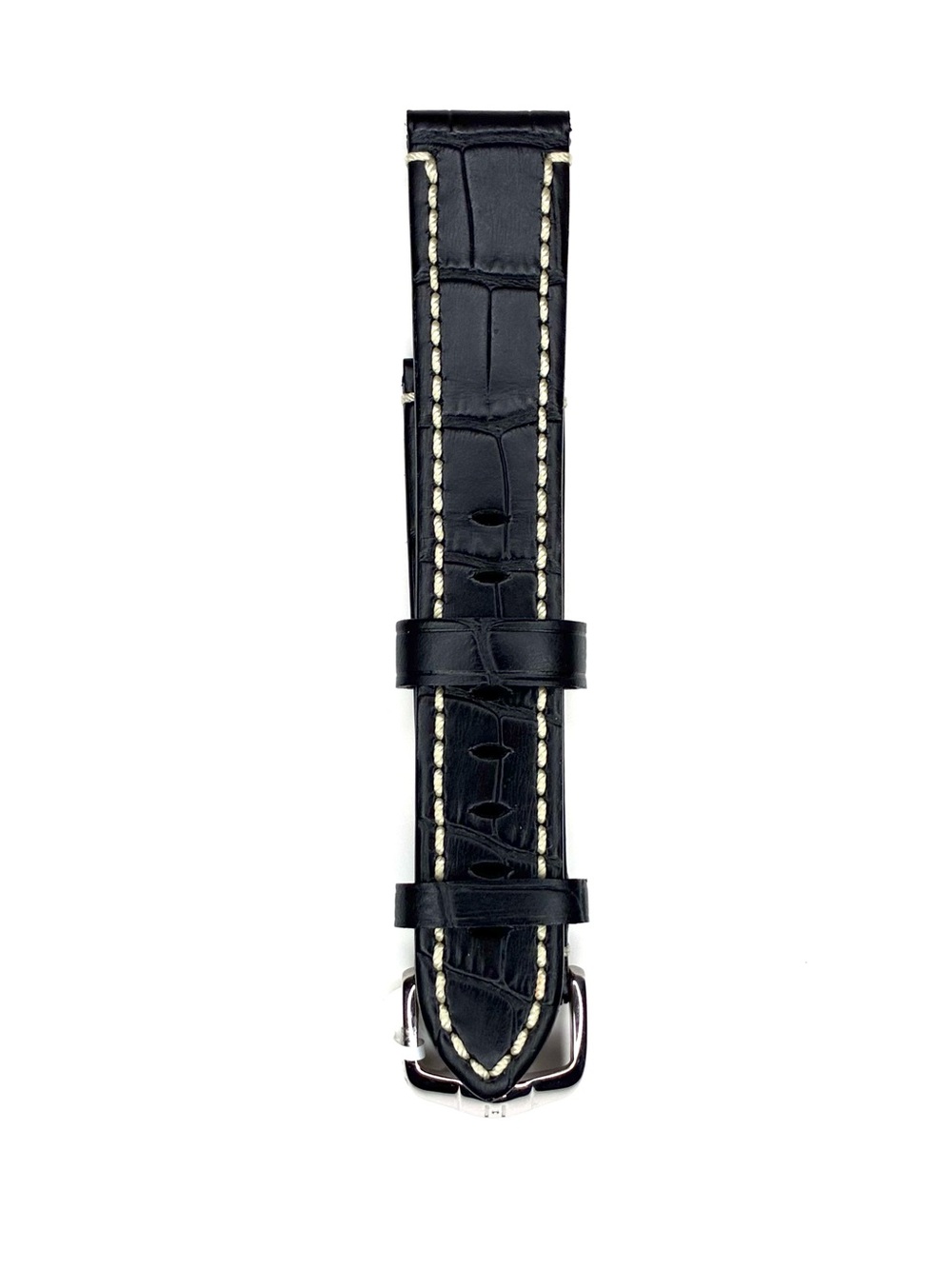 Hirsch Knight 20mm Black Alligator Embossed Leather Watch Strap - Size L